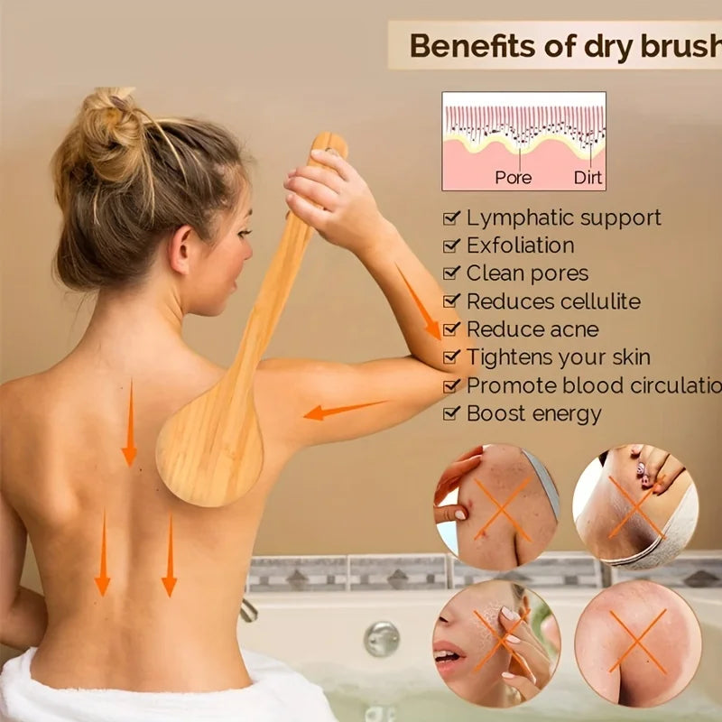 Brosse de bain en bois à long manche