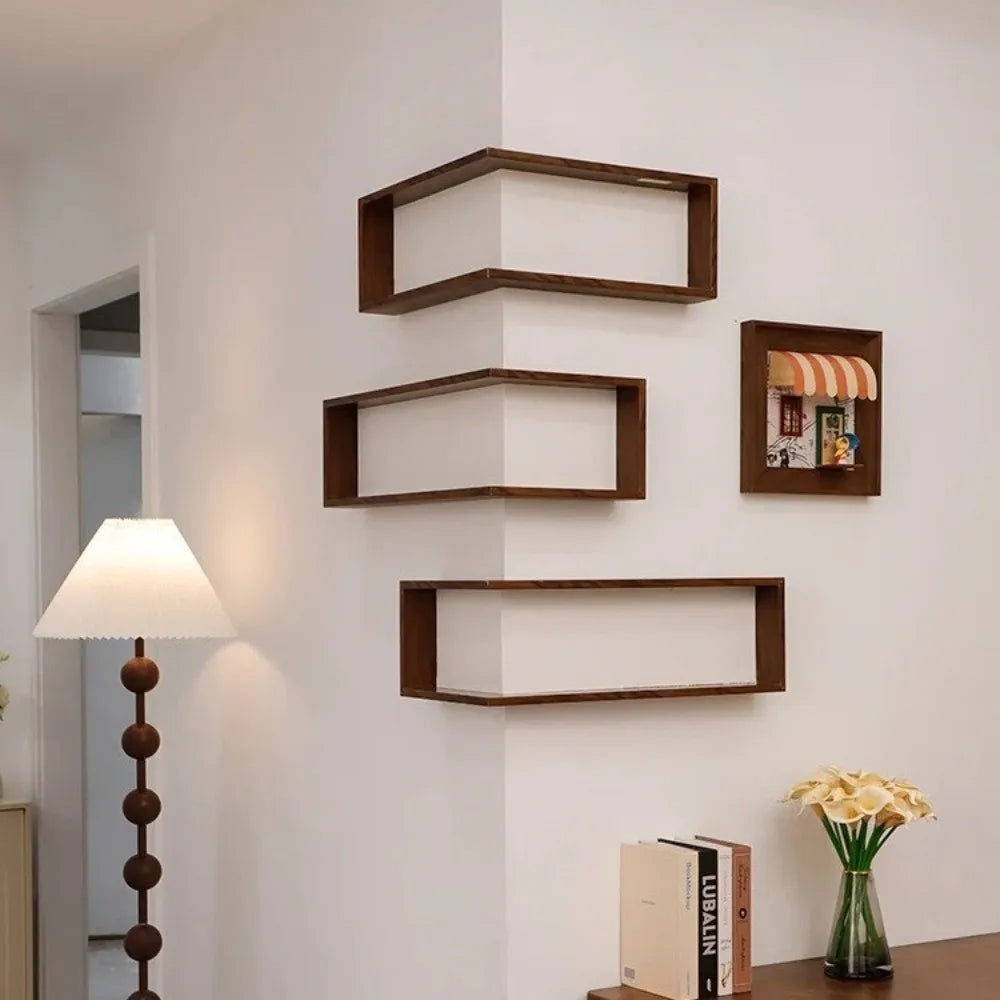 Étagère d'angle murale en bois