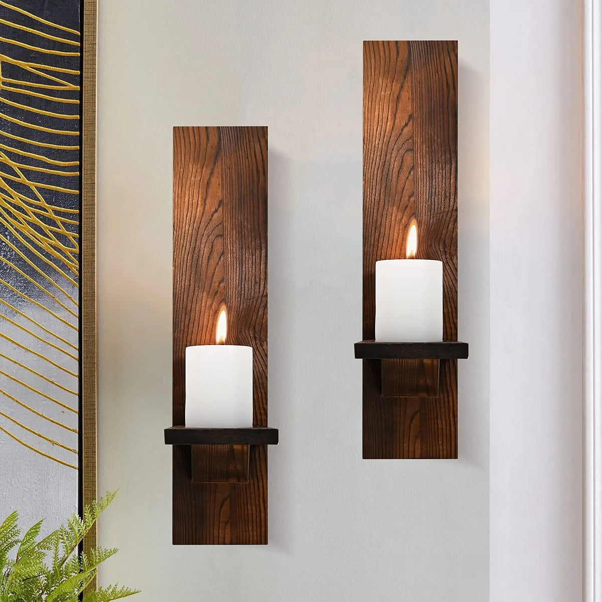 Appliques murales à bougies en bois, lot de 2