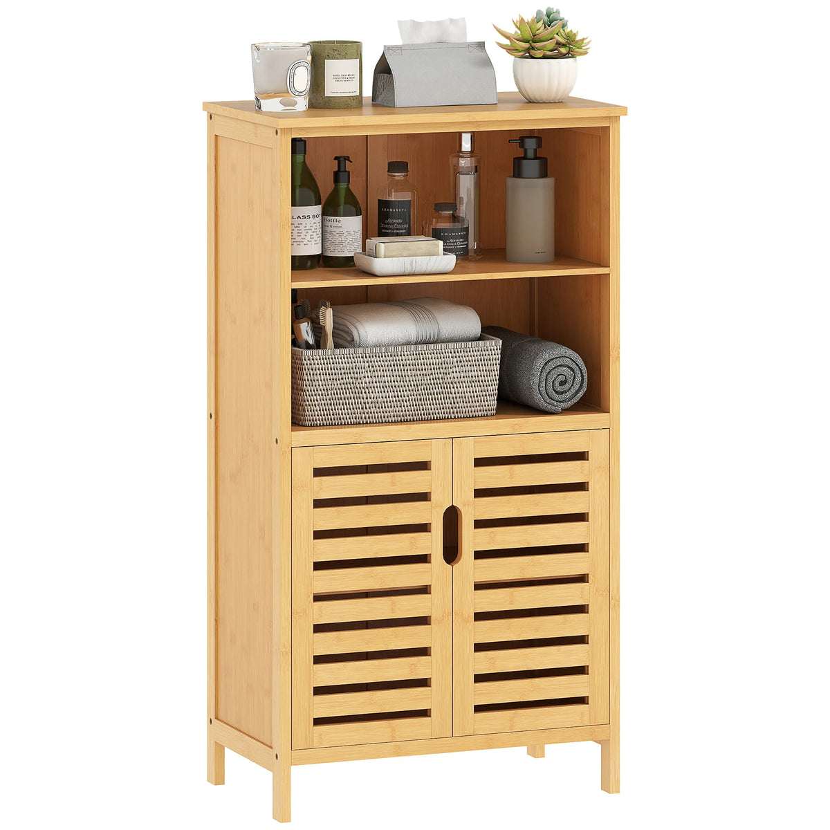 Meuble d'appoint en bambou, 2 portes