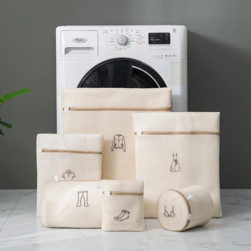 1/4/6PCS Laundry Bag Sets For Washing Machines Embroidery Fine Mesh Underwear Organizer Basket Clothes Cleaning Anti-deformation