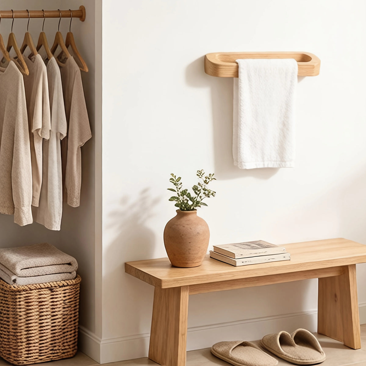Barre porte-serviettes murale en bois