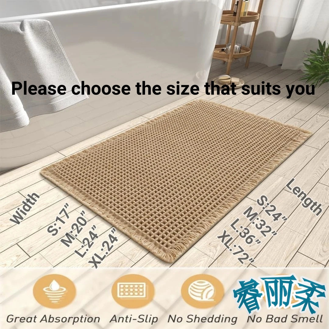 Tapis de bain nid d'abeille à franges