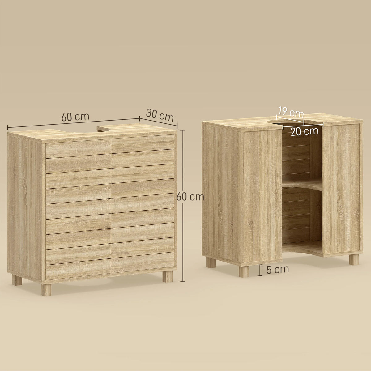 Meuble sous-vasque à lattes, bois naturel