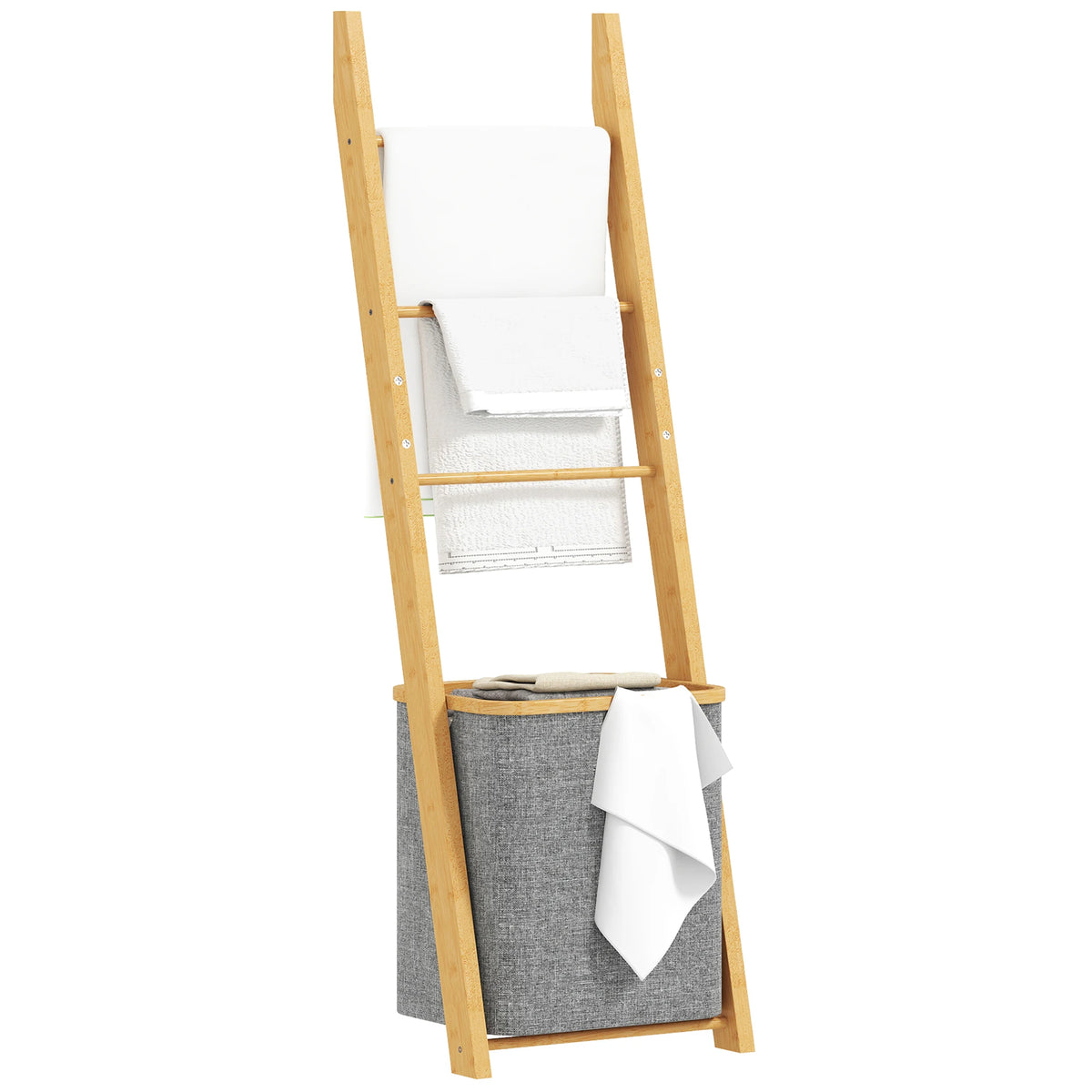 Étagère de salle de bain en bambou avec panier à linge