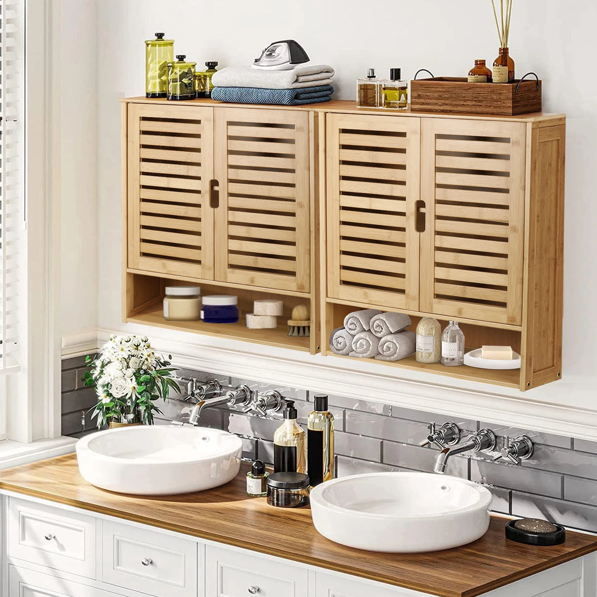 Armoire de toilette murale en bambou