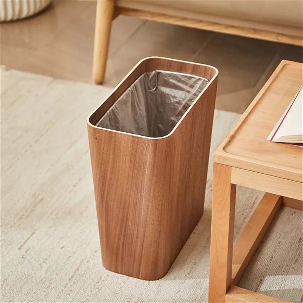 Poubelle de salle de bain en bois