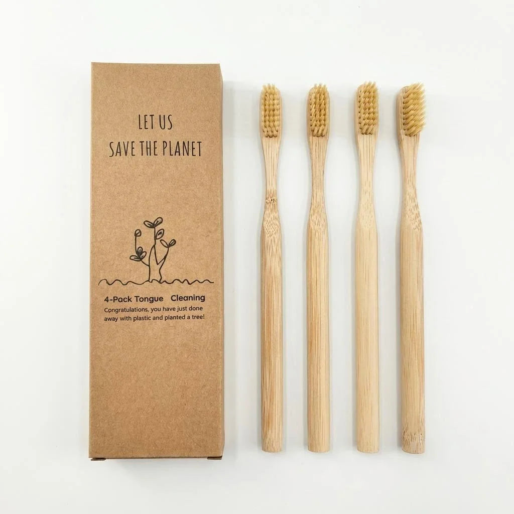 Brosses à dents en bambou, lot de 4