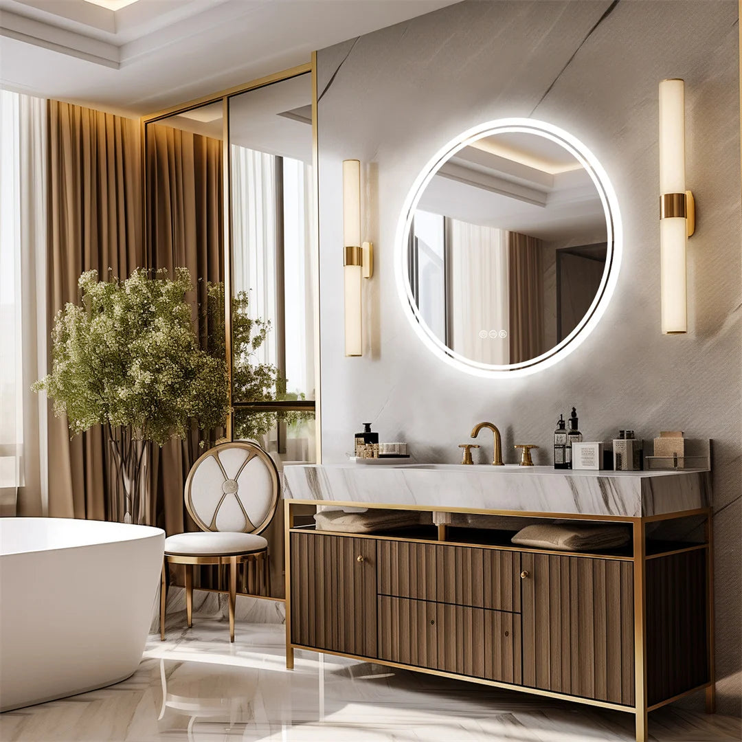 Miroir rond lumineux 80 cm, anti-buée