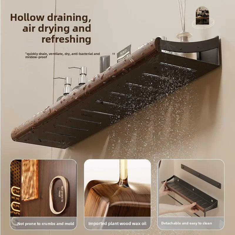 Étagère de douche en bois, sans perçage