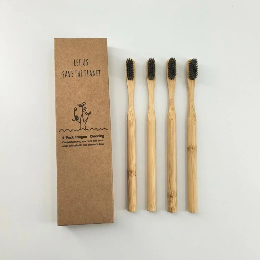 Brosses à dents en bambou, lot de 4