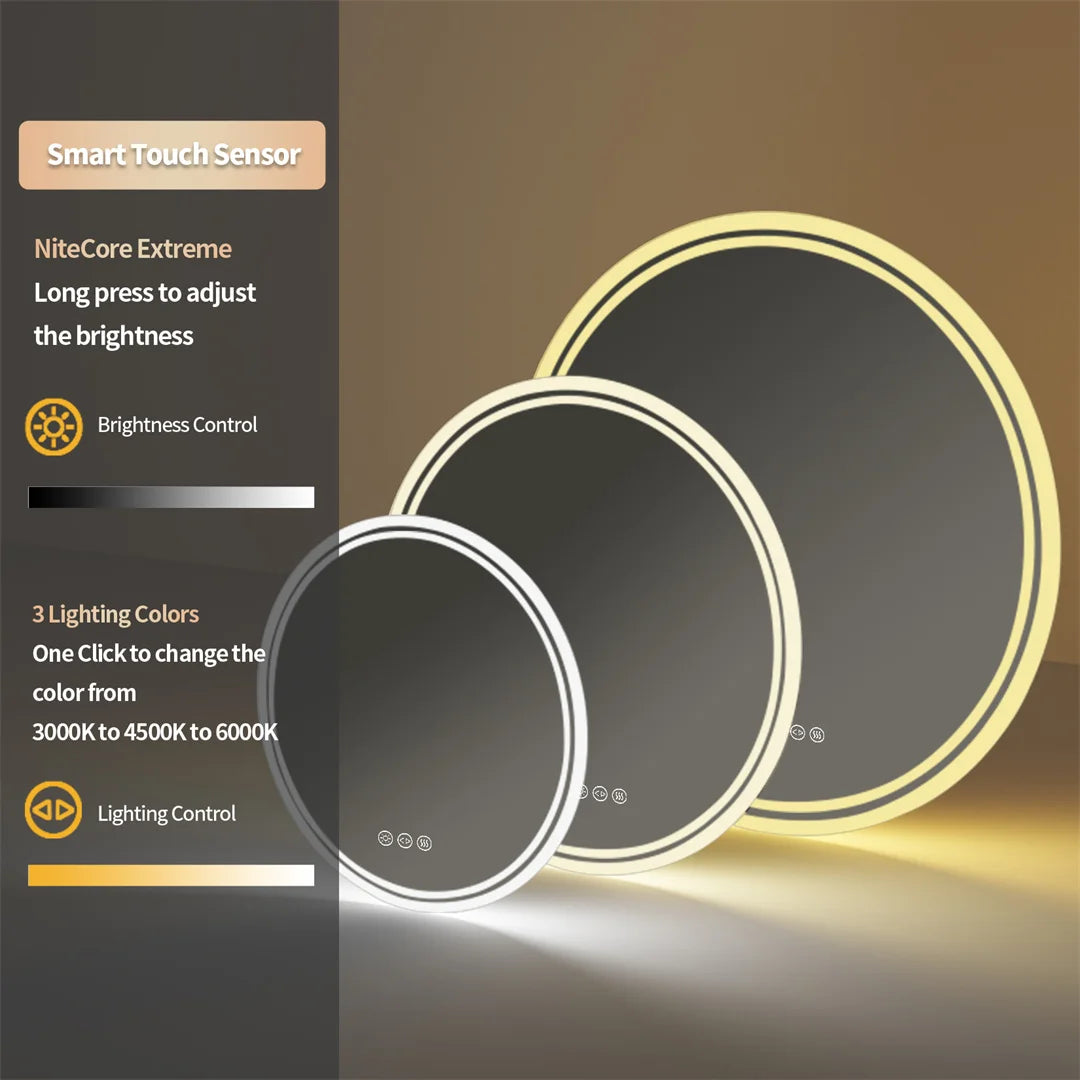 Miroir rond lumineux 80 cm, anti-buée