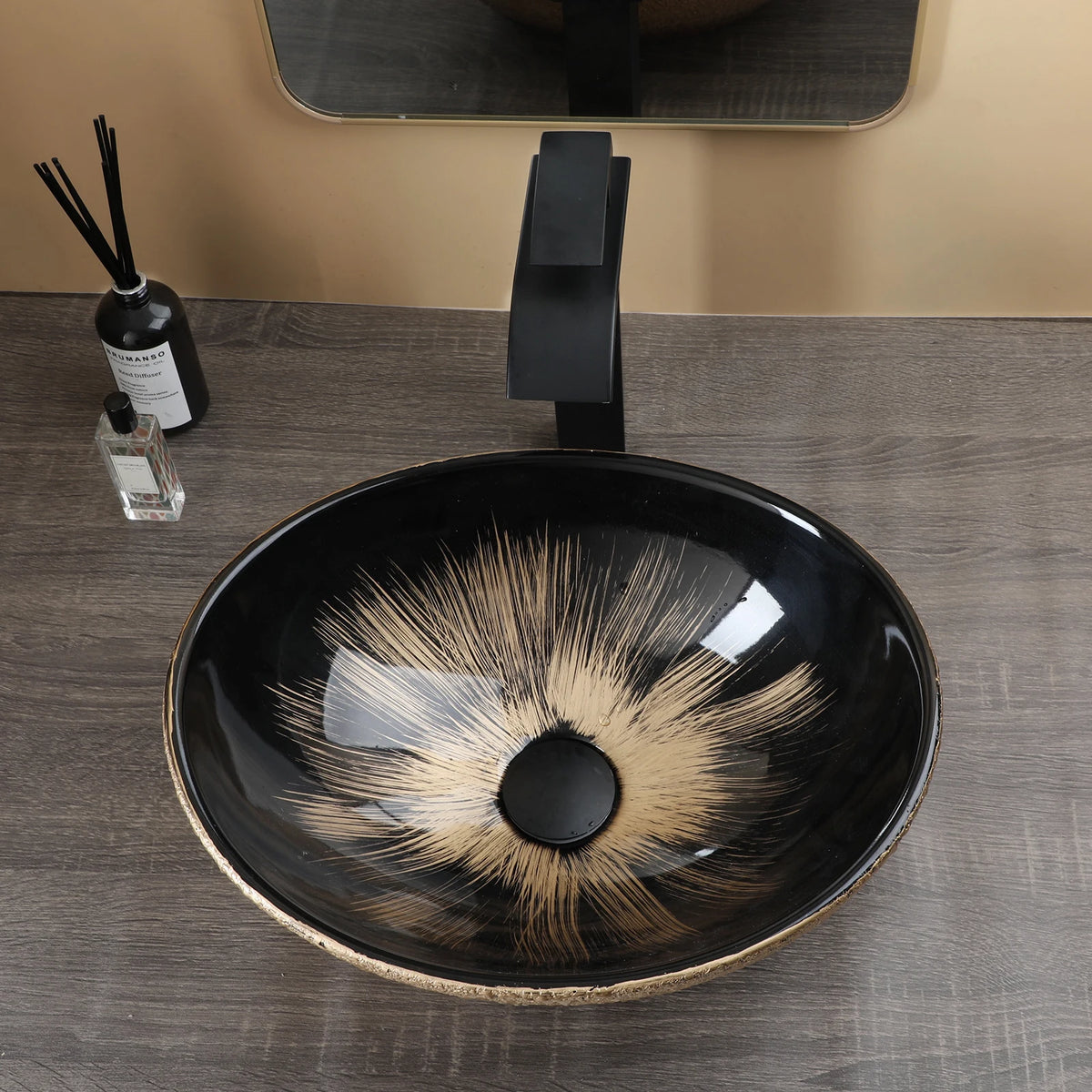 Vasque à poser ovale en céramique, effet marbre