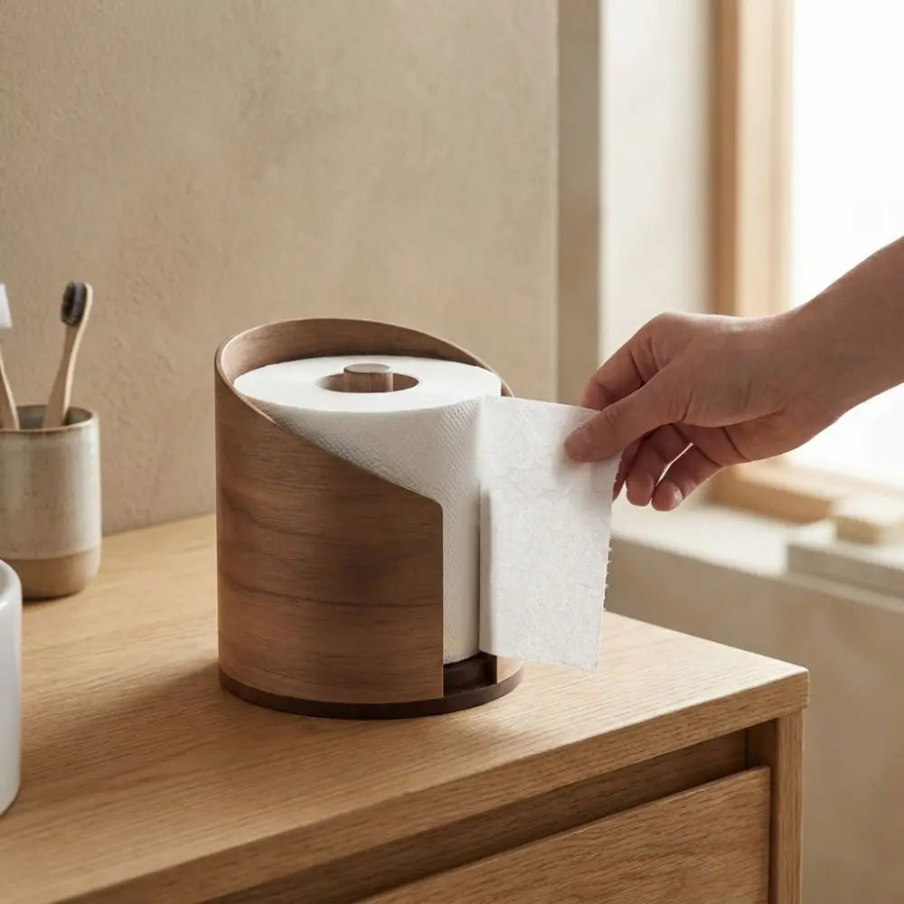 Dérouleur de papier toilette en bois, à poser