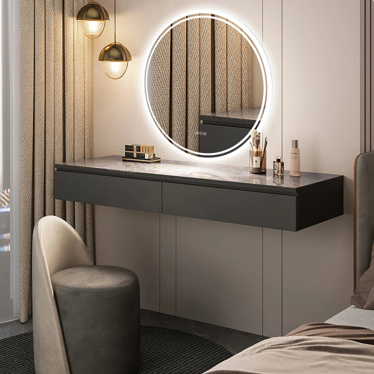 Miroir rond lumineux 80 cm, anti-buée