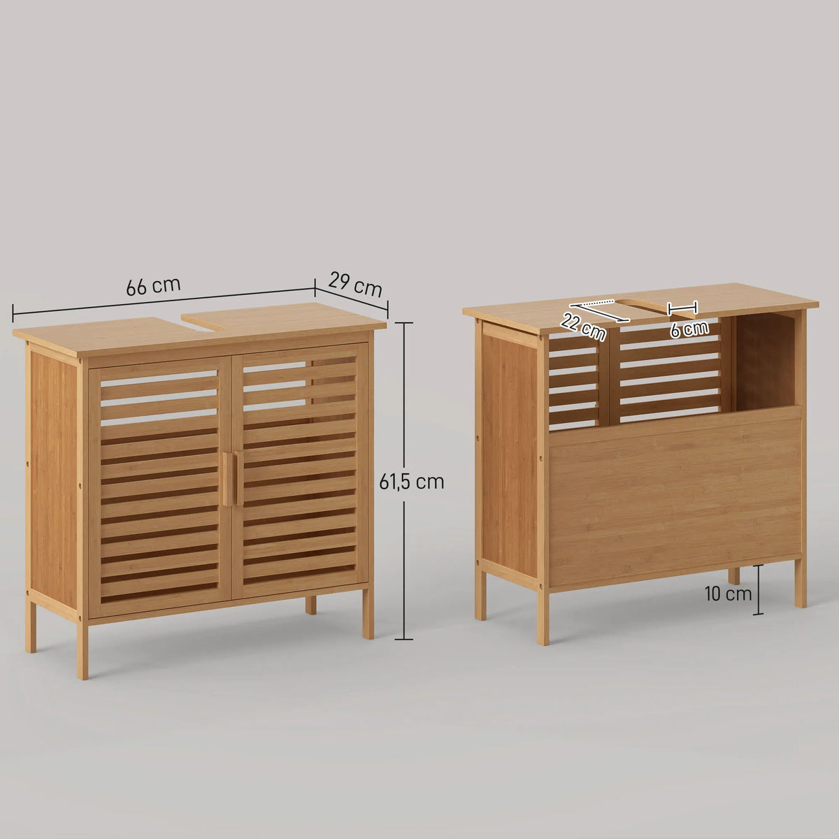 Meuble sous-vasque en bambou, 2 portes