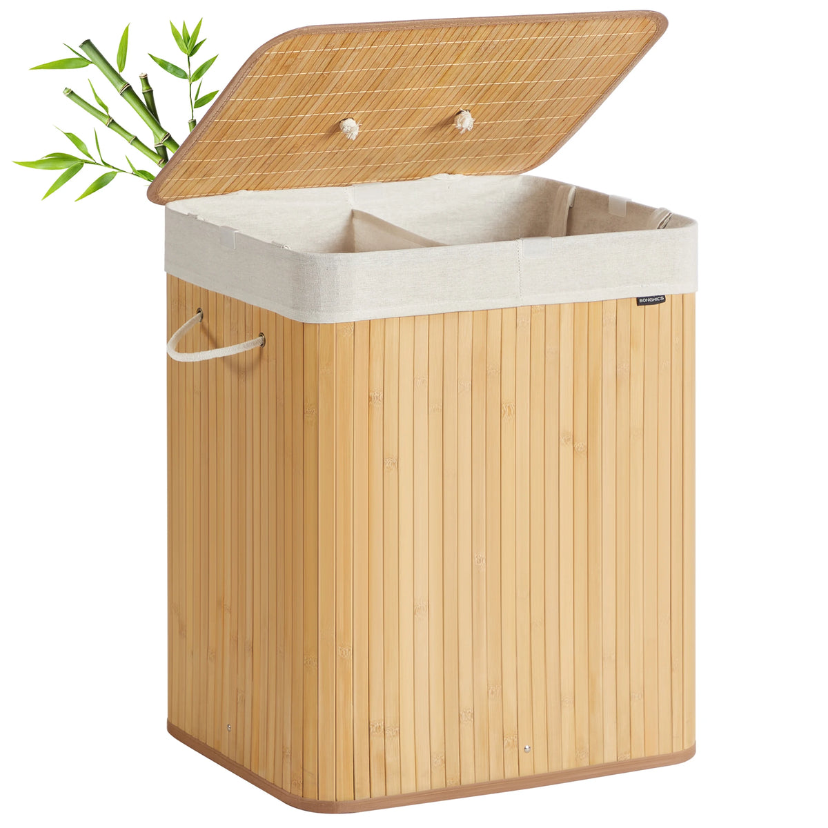 Panier à linge pliant en bambou, 2 compartiments