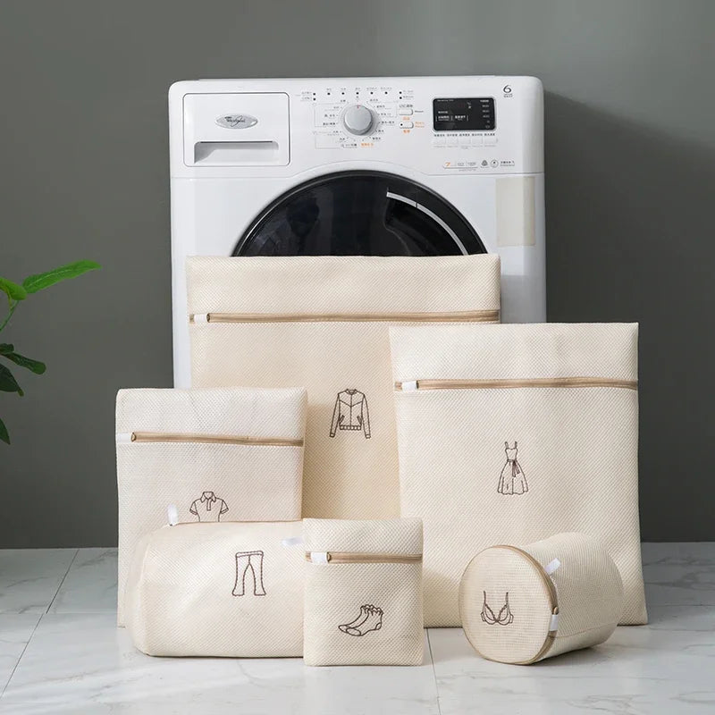 1/4/6PCS Laundry Bag Sets For Washing Machines Embroidery Fine Mesh Underwear Organizer Basket Clothes Cleaning Anti-deformation